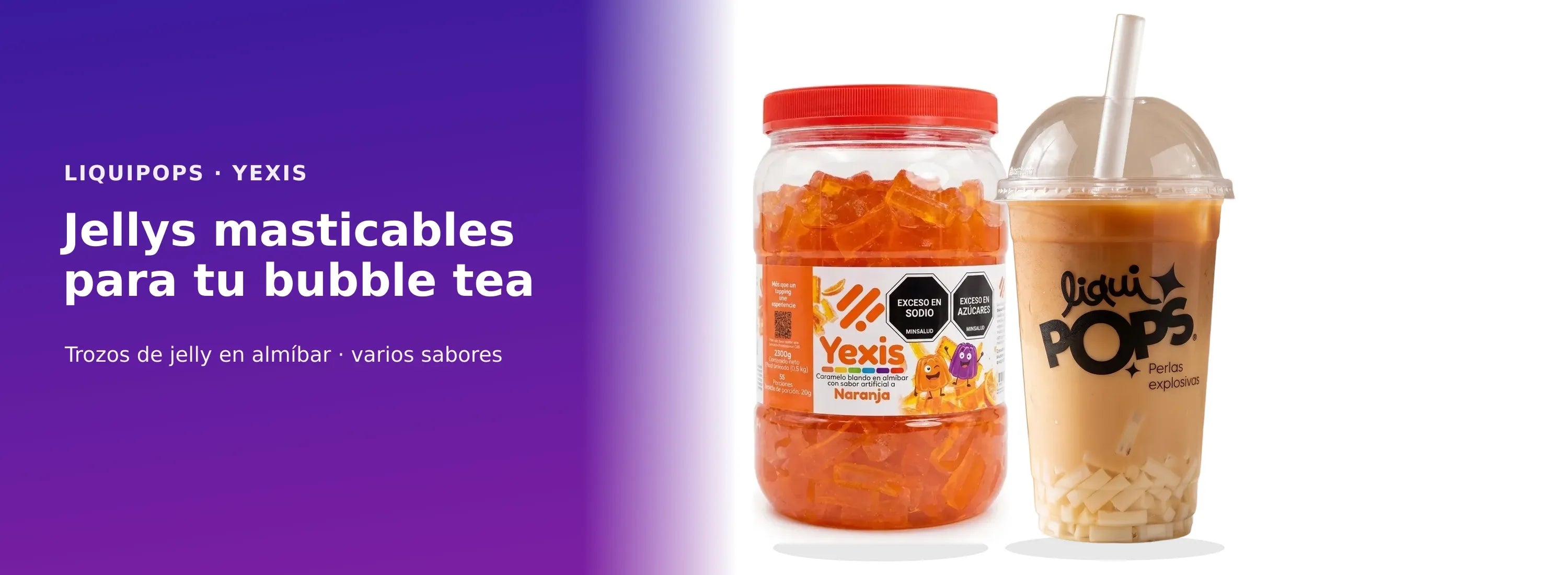 Jellys Yexis LiquiPops, topping masticable para bubble tea con té con leche