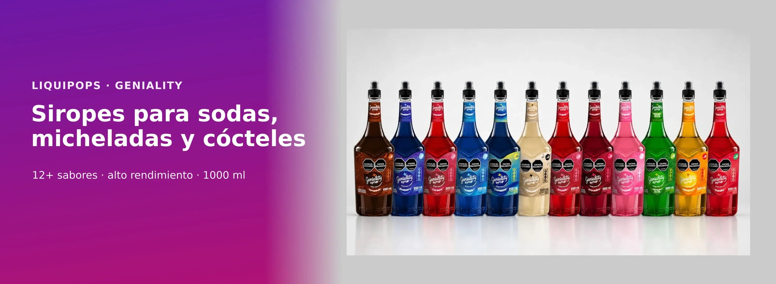 Siropes Geniality LiquiPops para sodas, micheladas y cócteles